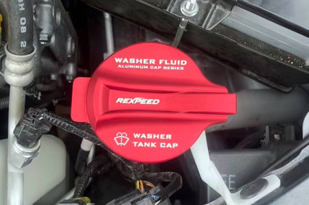 Rexpeed 3 piece Aluminum Alloy Coolant / Window Washer / Brake Fluid Cap Cover anodized red for VB 2022+ Subaru WRX (G151) Washer fluid cap installed