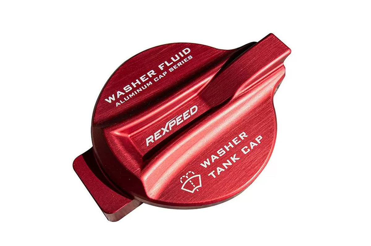 Rexpeed 3 piece Aluminum Alloy Coolant / Window Washer / Brake Fluid Cap Cover anodized red for VB 2022+ Subaru WRX (G151) - washer fluid cap up close