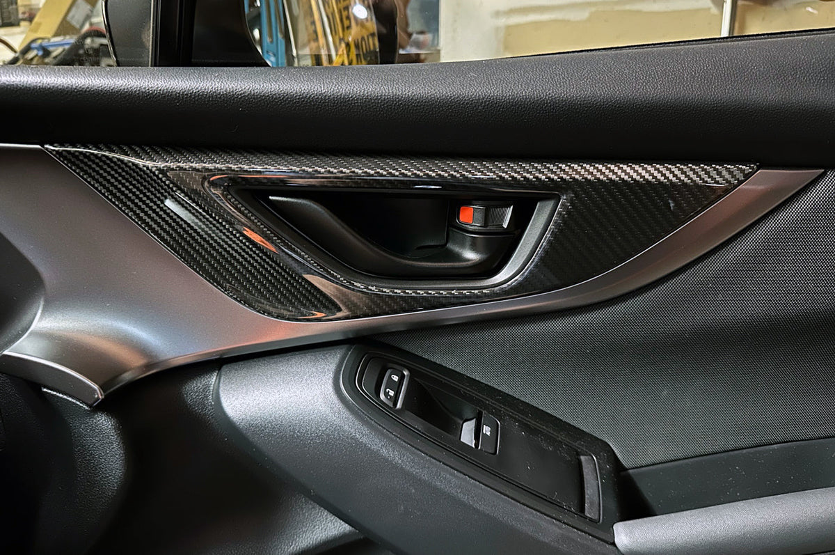 Rexpeed Dry Carbon Interior Door Handle Trim Cover 4 Piece Set for VB 2022+ Subaru WRX (G99) installed