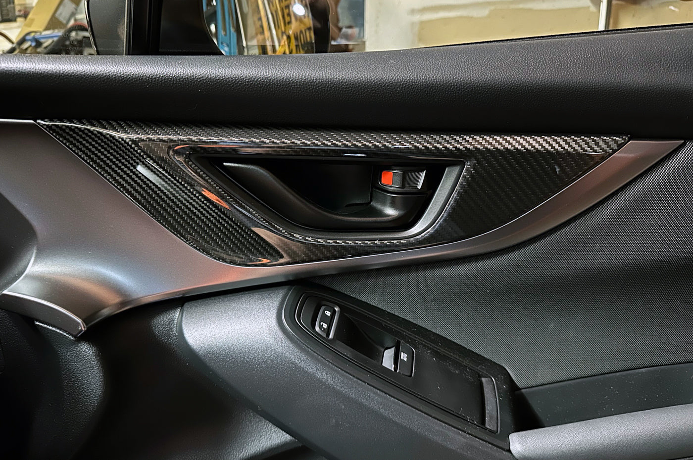 Rexpeed Dry Carbon Interior Door Handle Trim Cover 4 Piece Set for VB 2022+ Subaru WRX (G99) installed