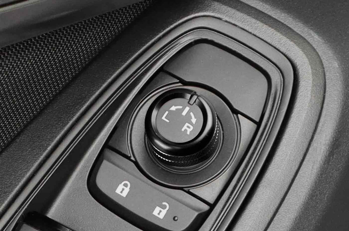 Rexpeed Aluminum Alloy Screen & Mirror Knobs for VB 2022+ Subaru WRX (G161) black anodized installed on mirror knob control