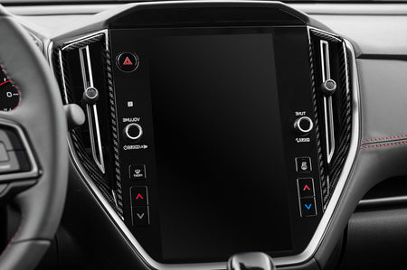 Rexpeed 4 Piece Dry Carbon AC Vent Trim Covers for 2022+ Subaru WRX (G157) installed surrounding Infotainment systme