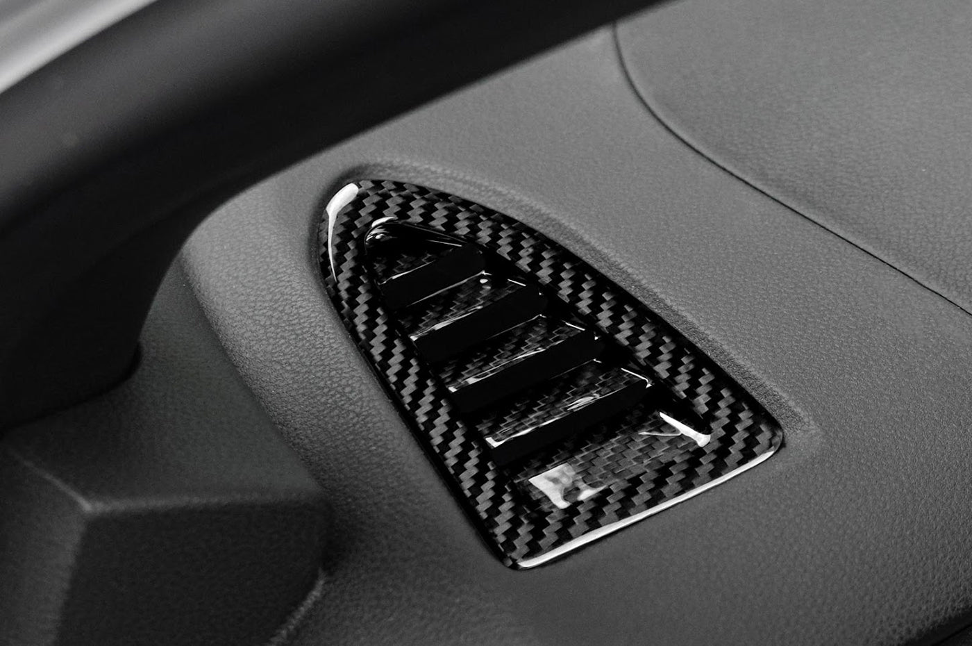 Rexpeed Dry Carbon Defroster Vent Covers for VB 2022+ Subaru WRX (G156) in black carbon fiber installed on WRX