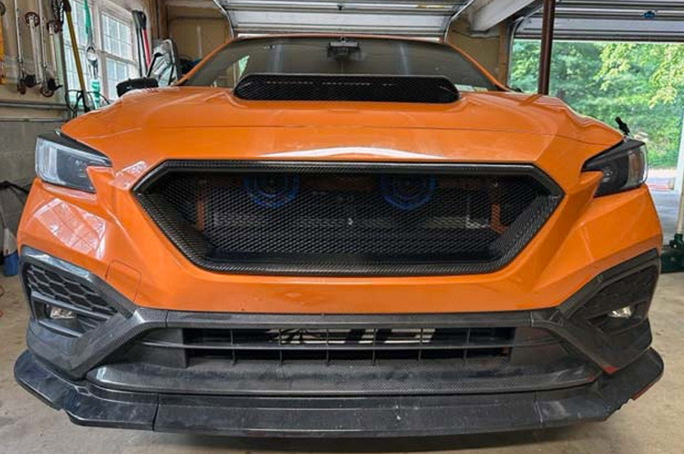 Rexpeed Carbon Front Grille for VB 2022+ Subaru WRX (G139) with trench installed in WRX front bumper