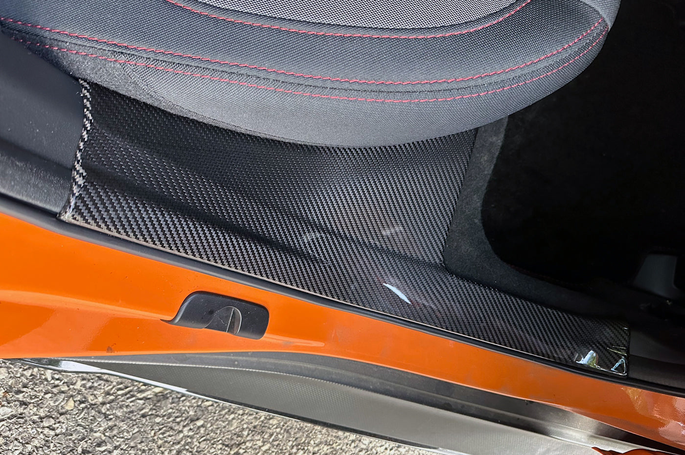 Rexpeed Dry Carbon Rear Scuff Plate Cover for 2022+ Subaru WRX (G102) sold as a pair for driver and passenger VB WRX rear scuff plates installed