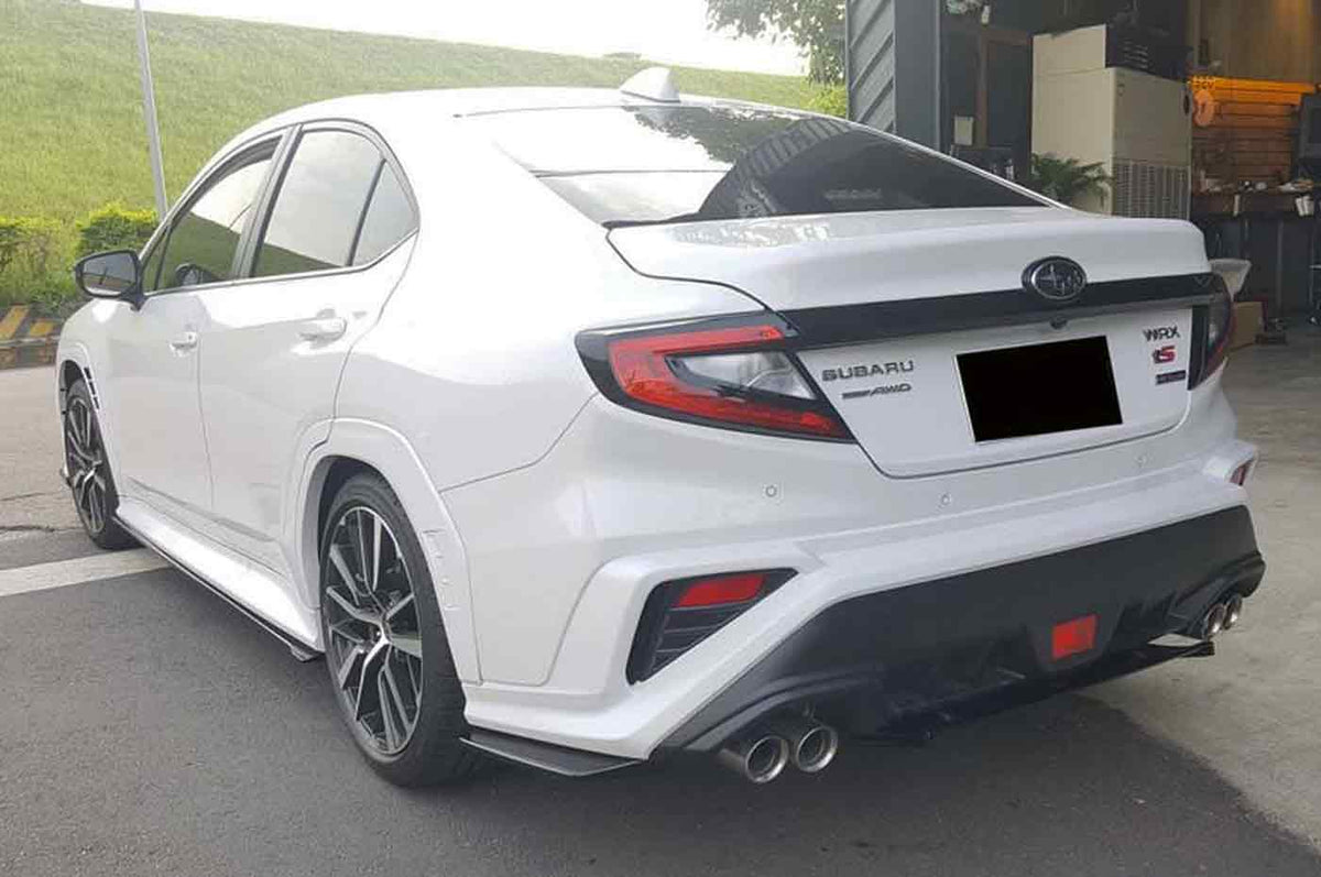 Rexpeed ST-Style Rear Bumper Extensions for VB 2022+ Subaru WRX (G126) ABS option installed on white WRX