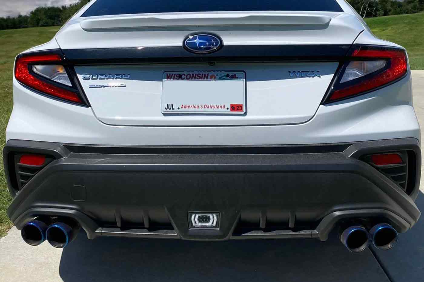 Rexpeed V2 LED Rear Fog Light for VB 2022+ Subaru WRX (G117) clear lens white tubes installed on white WRX