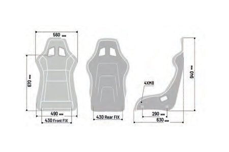 Sparco Seat Street Series QRT Performance Dimensions