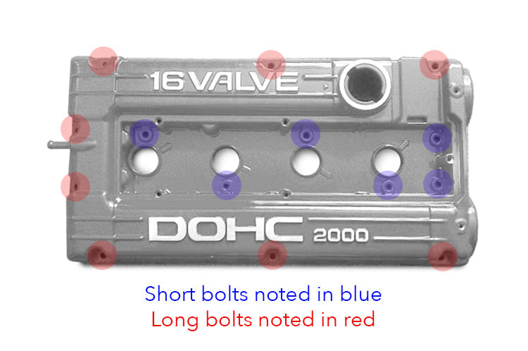 DSM Valve Cover Bolt Kit long and short bolt placement install diagram