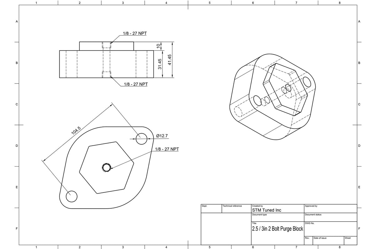 STM 2-Bolt Exhaust Flange Billet Welding Purge Block