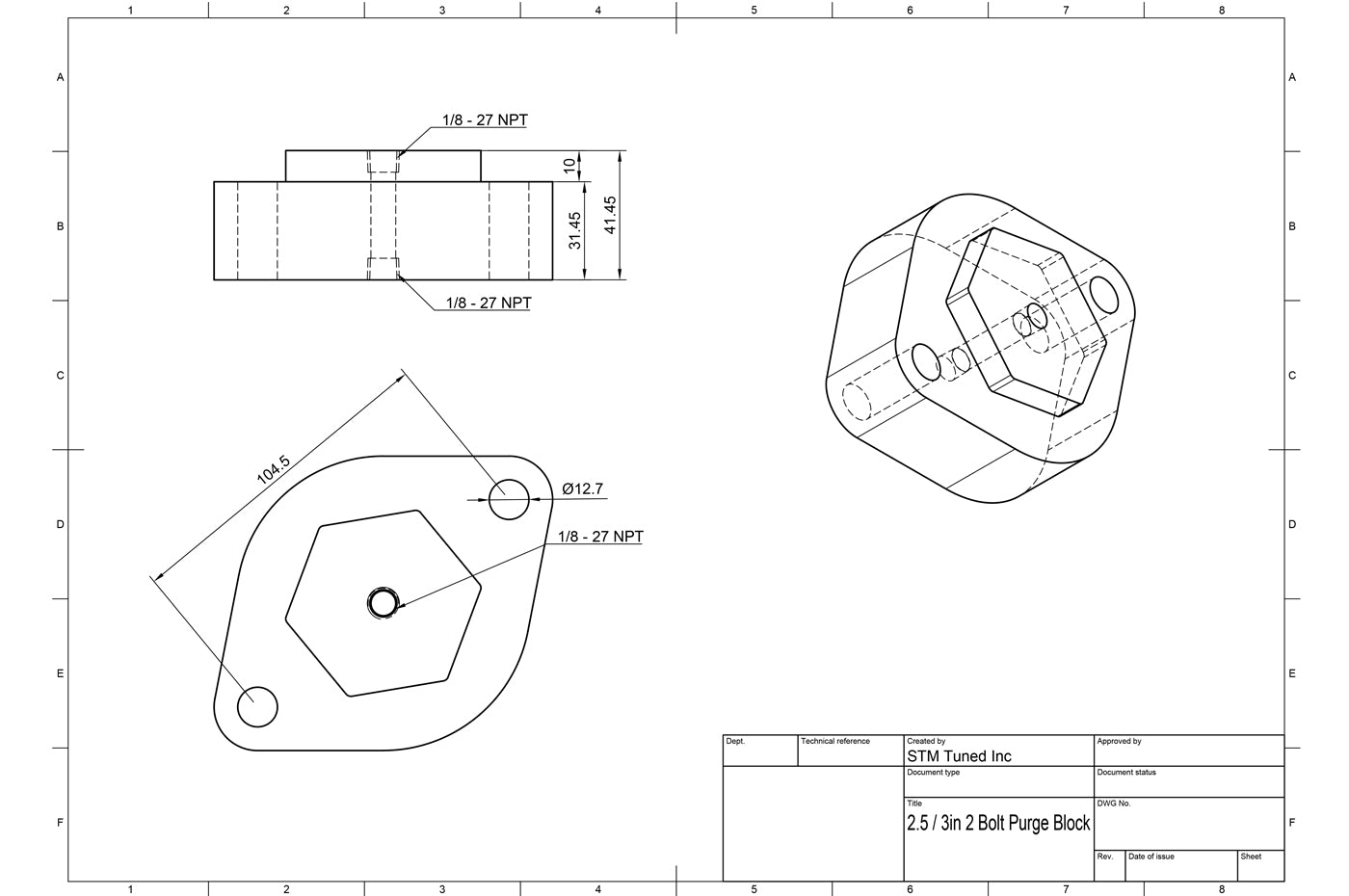 STM 2-Bolt Exhaust Flange Billet Welding Purge Block
