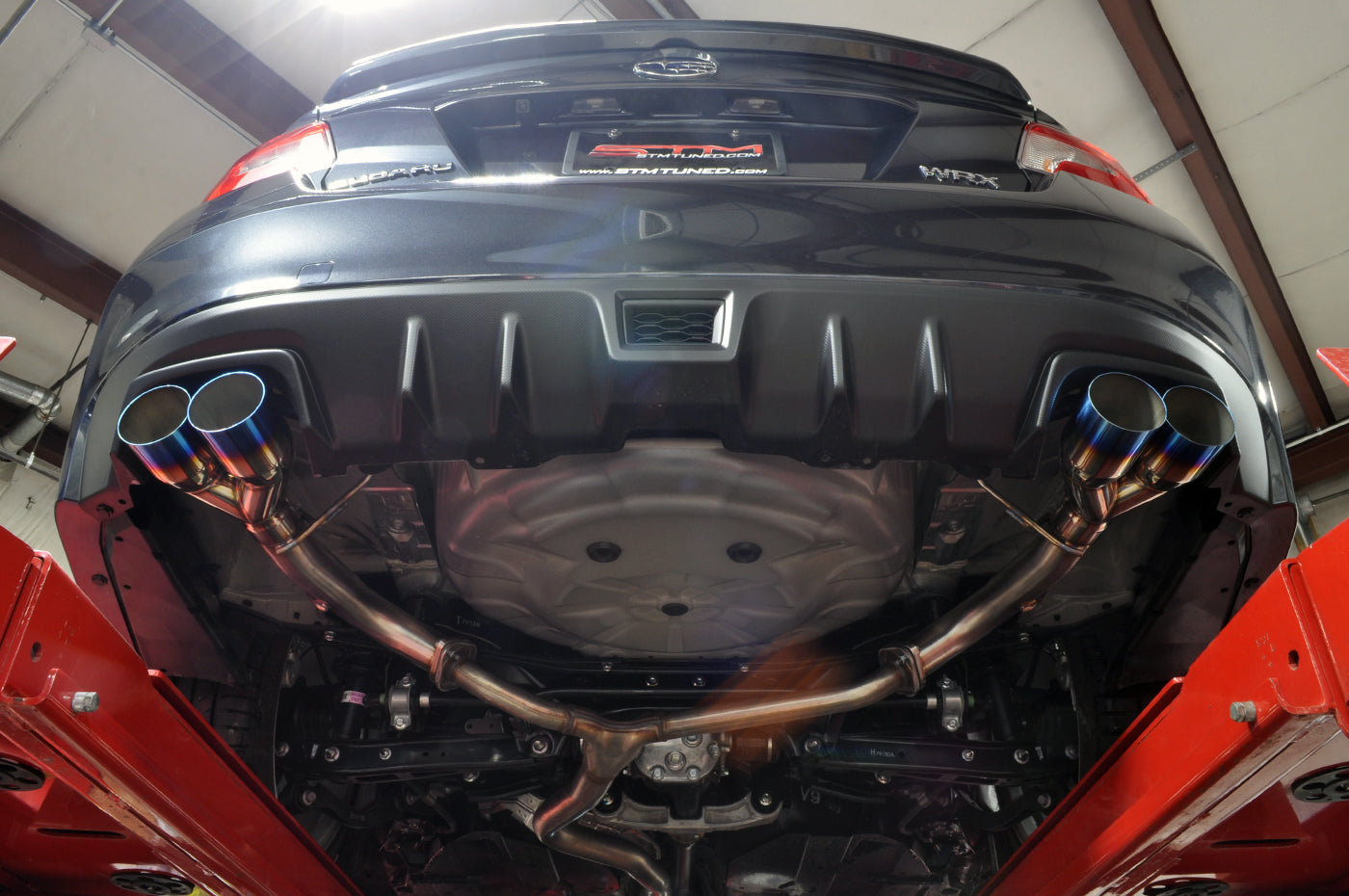 Subaru WRX STi Axle Back Exhaust Blue Tips Installed