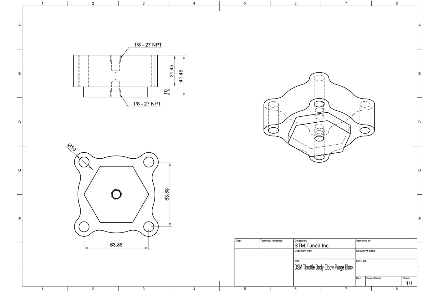 STM DSM Throttle Body Elbow Billet Welding Purge Block