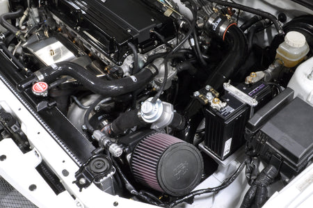 STM Evo 7/8/9 Aluminum 2.5 inch Upper Intercooler Pipe Kit Installed with Stock BOV