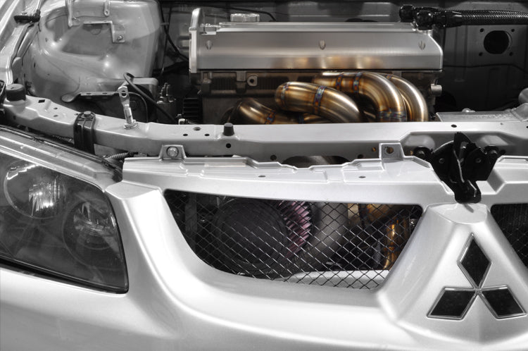 Evo forward facing turbo kit installed with air filter