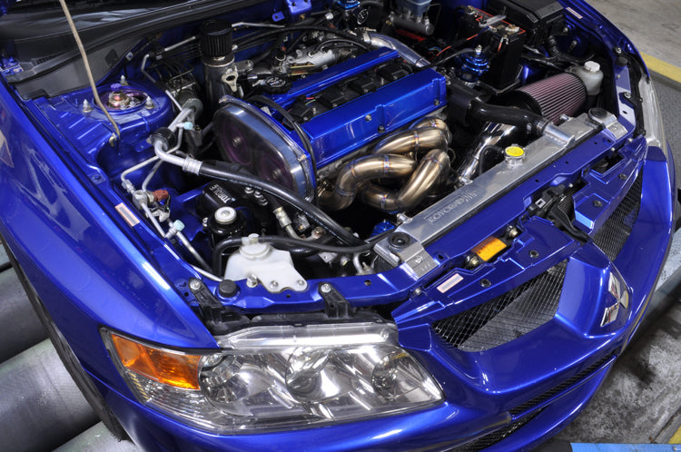 Evo 7 8 9 Stock Replacement Exhaust Manifold installed on the dyno