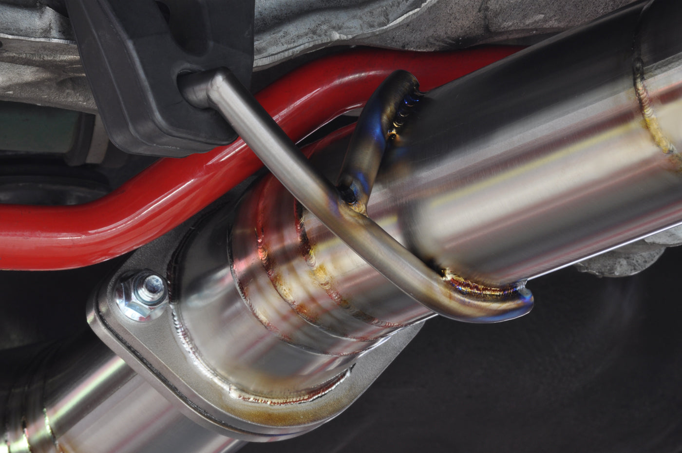 STM Titanium CatBack Exhaust Installed on a 2005 Electric Blue Evo 8 with JDM 9 Rear Bumper