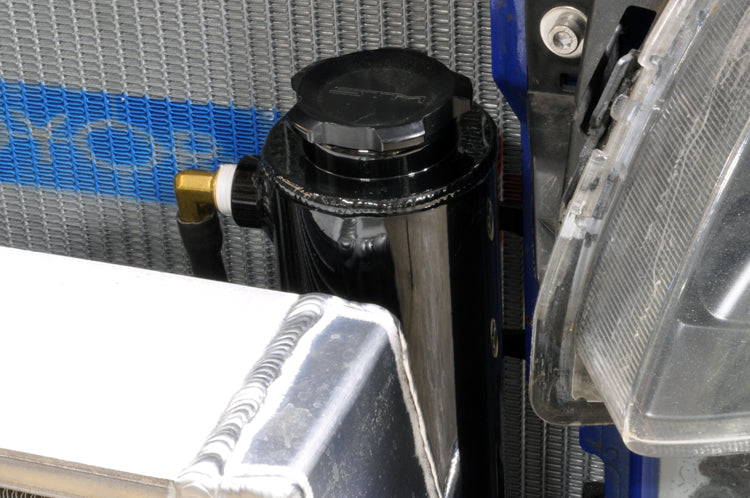Evo 8 9 Coolant Overflow Gloss Black Installed with Cap