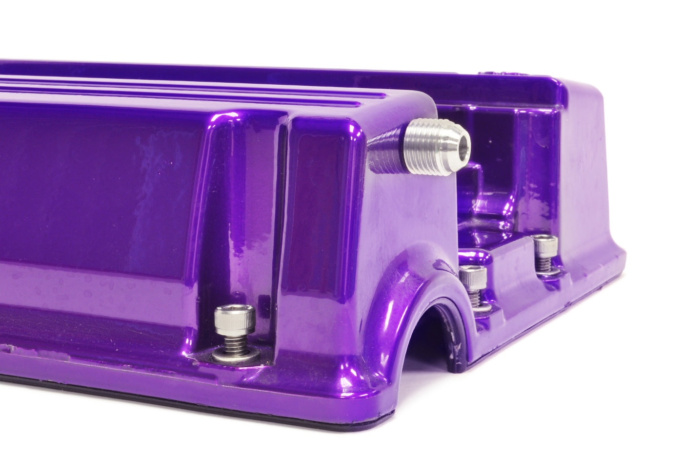 STM Valve Cover Fittings on Evo 8 Purple Valve Cover