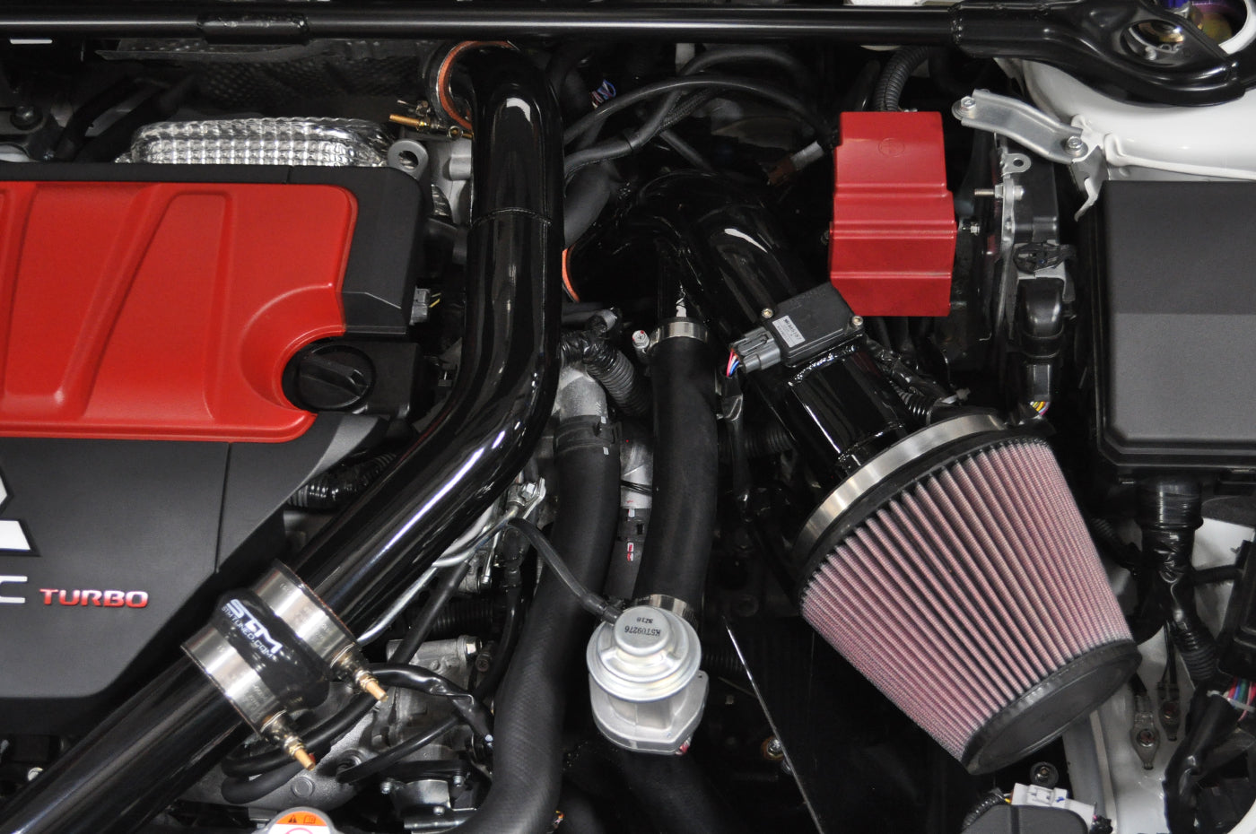STM Evo X Aluminum Upper Intercooler Pipe Kit (Gloss Black Installed)