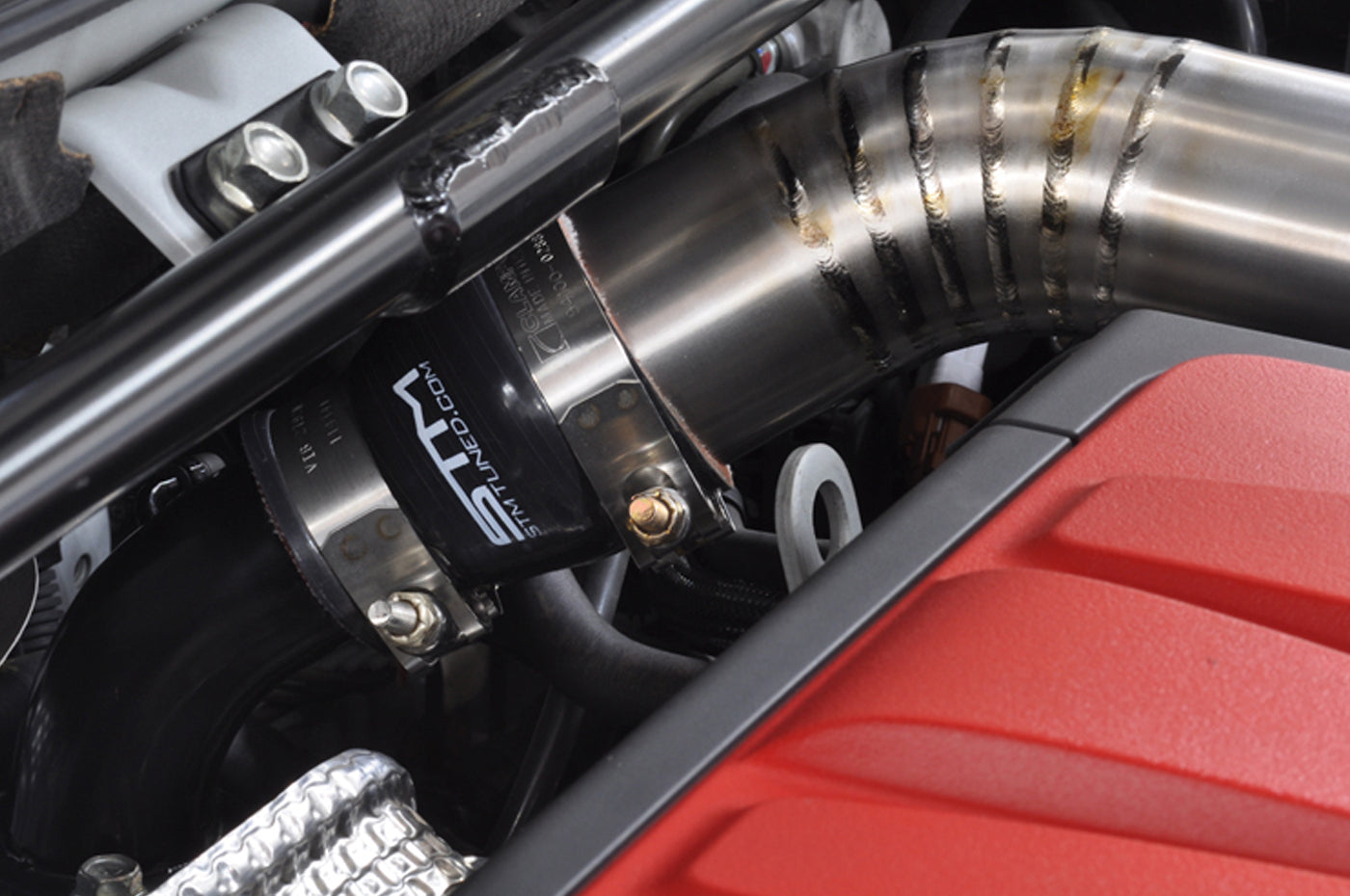 STM Evo X Upper Intercooler Pipe Kit (Bare Titanium Installed)