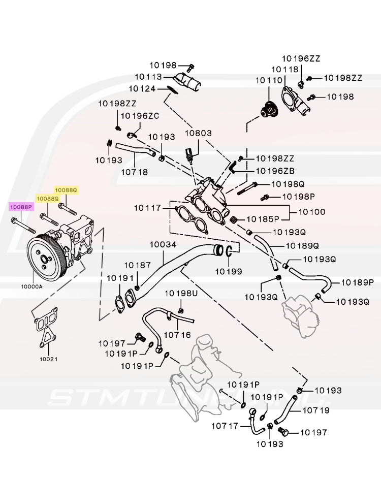 Water Pump Bolts for 2012-2015 Evo X MF911381 MF911402 Image © STM Tuned Inc.