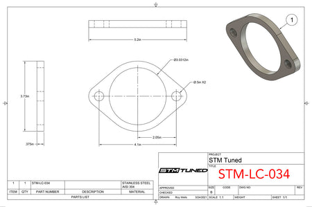 STM Stainless Steel Exhaust Flange 2-Bolt / 3-Inch (SEF3)