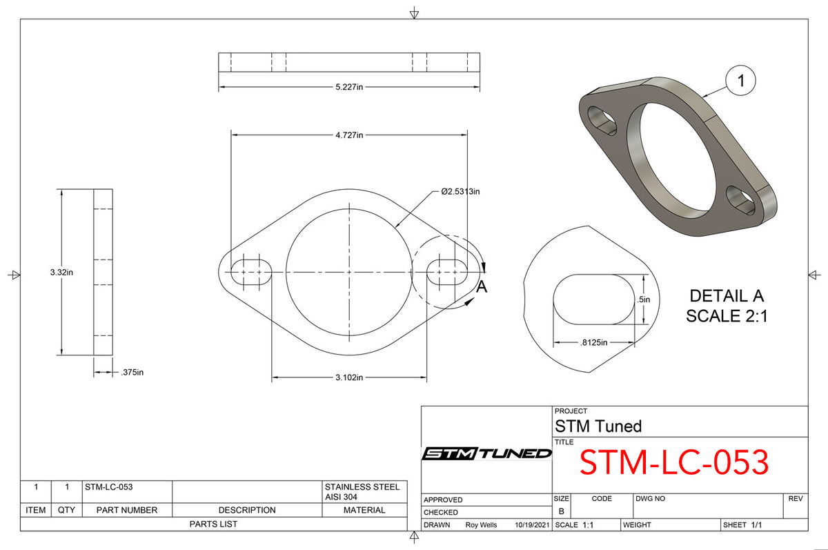 STM Stainless Steel Exhaust Flange 2-Bolt / 2.5-Inch Elongated (LC-053)