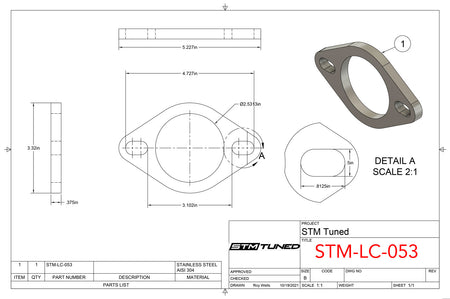 STM Stainless Steel Exhaust Flange 2-Bolt / 2.5-Inch Elongated (LC-053)