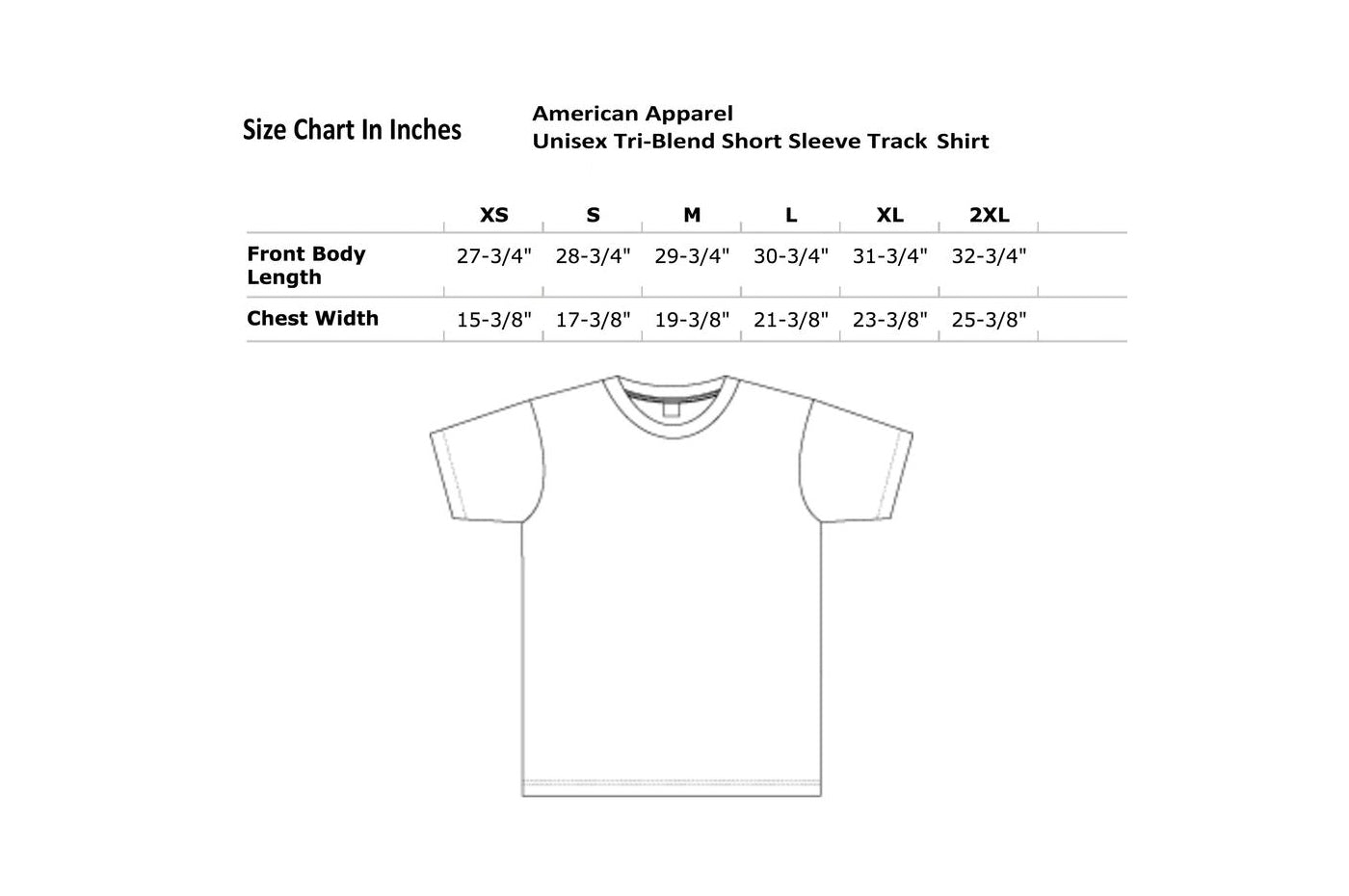 American Apparel TR401W Shirt Sizing Chart