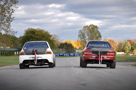 STM Window Banner on White Evo RS and Red Subaru RS