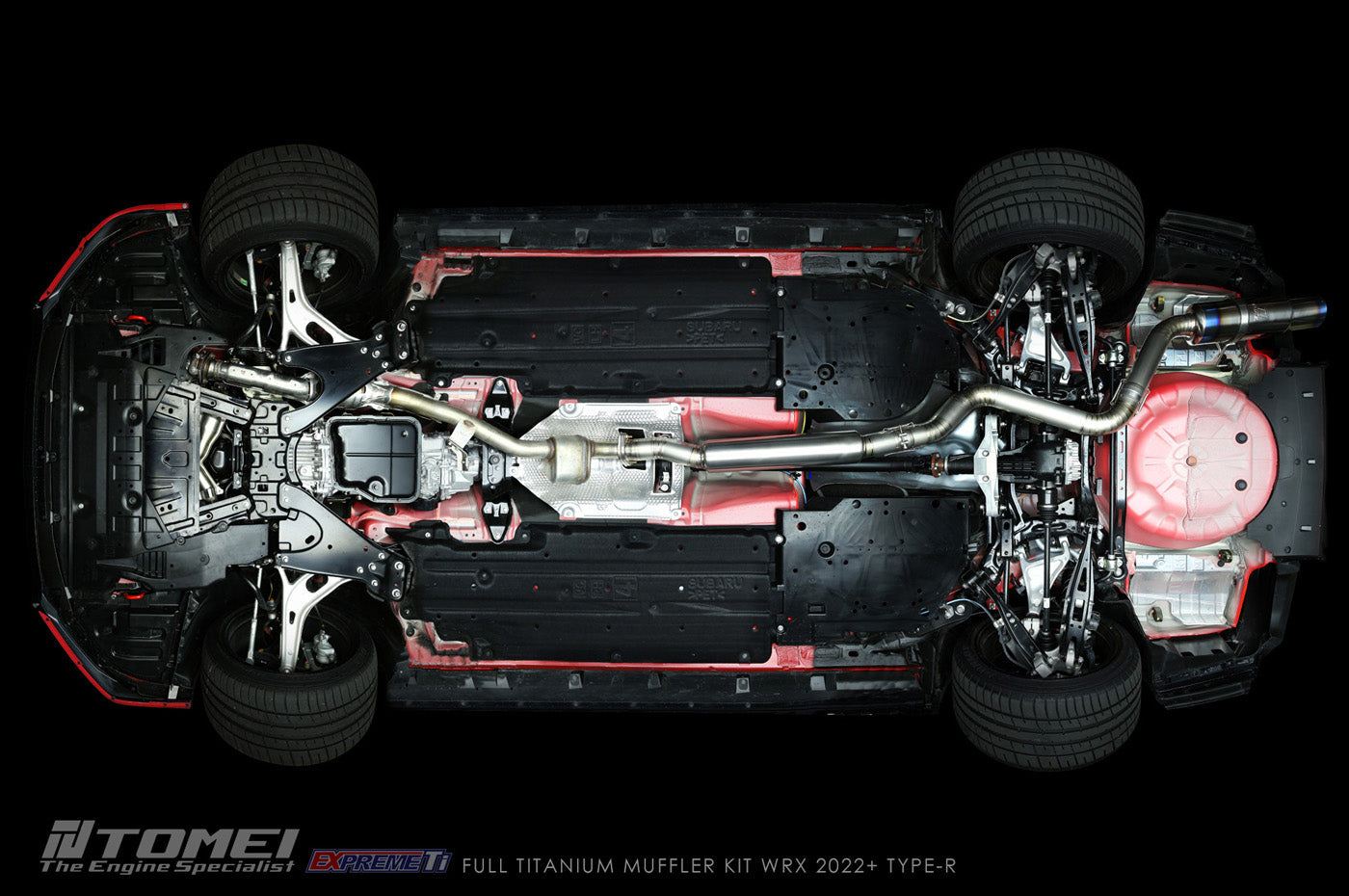 Tomei Expreme Titanium Type-R Full Exhaust for 2022+ WRX VB (TB6090-SB06A) Installed underside view