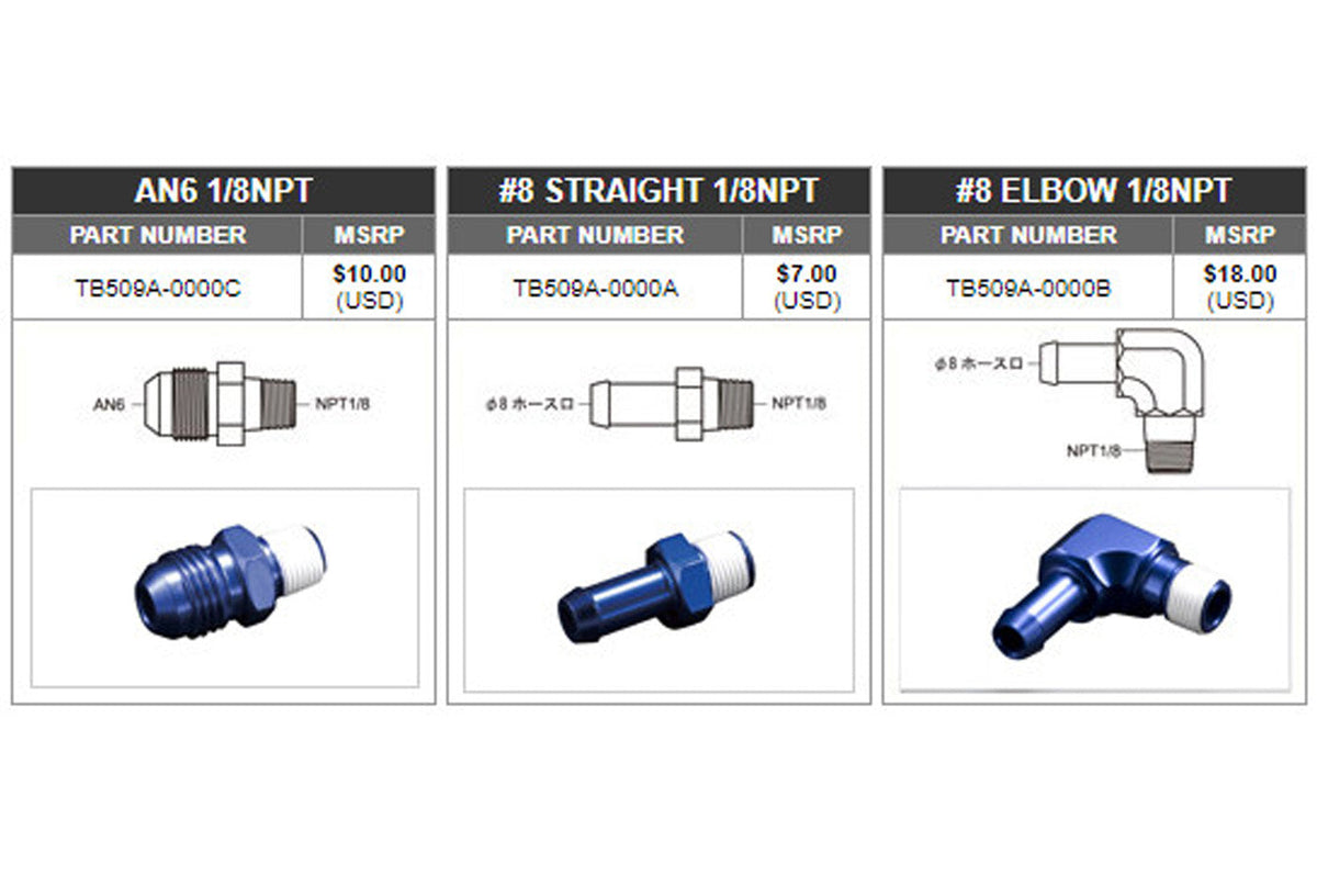 Tomei Fuel Fitting 1/8NPT for AN6 or Hose Nipple options