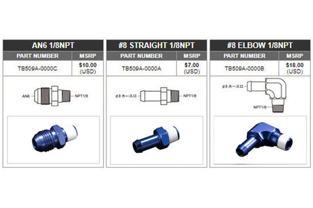 Tomei Fuel Fitting 1/8NPT for AN6 or Hose Nipple options