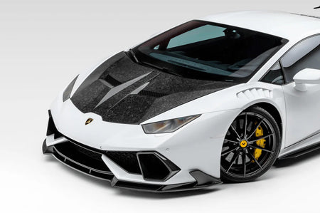 Vorsteiner Lamborghini Huracan Mondiale Edizione Carbon Aero Air Intake Bezels (0840LOV) installed on white Lamborghini Huracan LP610