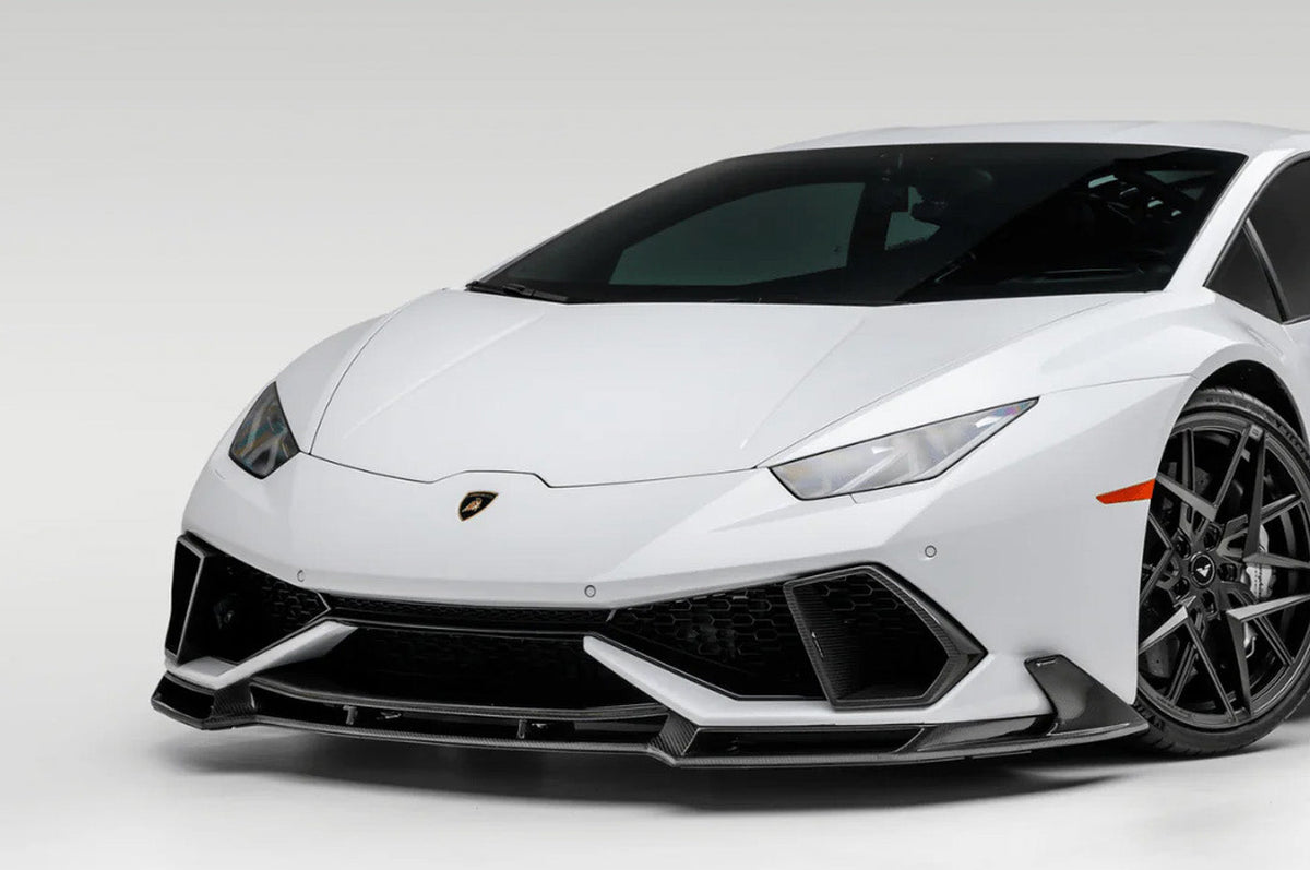 Vorsteiner Lamborghini Huracan Mondiale Edizione Carbon Aero Air Intake Bezels (0840LOV) installed on white Lamborghini Huracan LP610