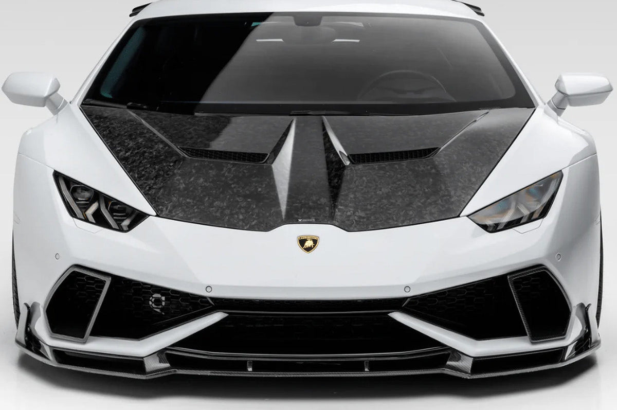 Vorsteiner Lamborghini Huracan Mondiale Edizione Carbon Aero Air Intake Bezels (0840LOV) installed on white Lamborghini Huracan LP610